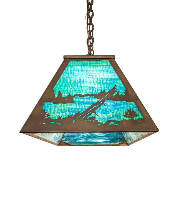 Meyda Tiffany - 275628 - Six Light Pendant - Wolf At Lake - Antique Copper