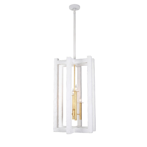 Duo Four Light Foyer Pendant Soft Gold and White