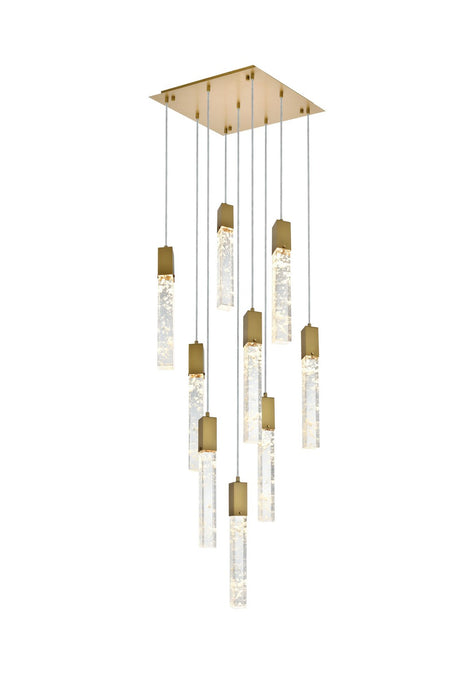 Elegant Lighting - 2088D20SG - Nine Light Pendant - Aurora - Satin Gold And Clear