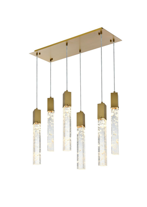 Elegant Lighting - 2088D32SG - Six Light Pendant - Aurora - Satin Gold And Clear