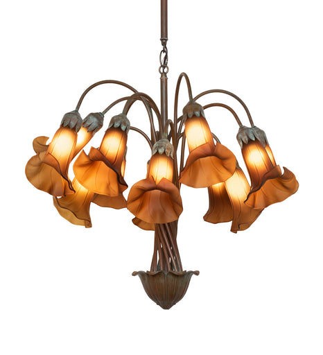 Dark Amber Tiffany Pond Lily 12 Light Chandelier