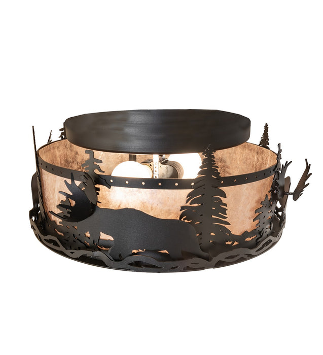 Meyda Tiffany - 276142 - Two Light Flushmount - Moose At Dusk - Textured Black