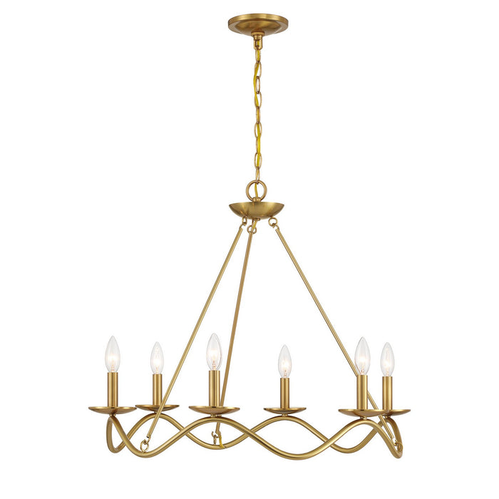 Meridian - M100137NB - Six Light Chandelier - Natural Brass