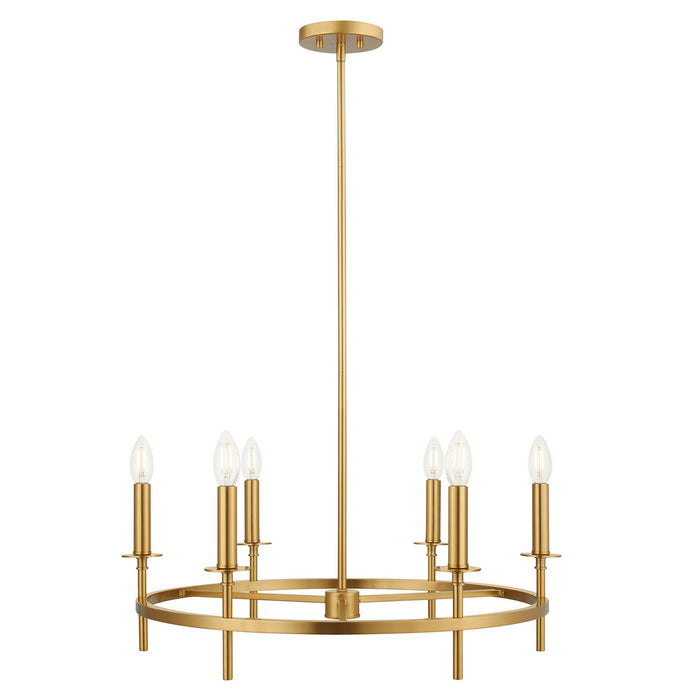 Meridian - M100140NB - Six Light Chandelier - Natural Brass