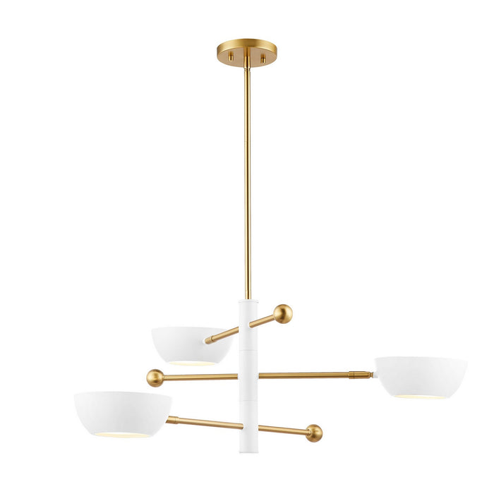 Meridian - M100143WHNB - Three Light Chandelier - White and Natural Brass