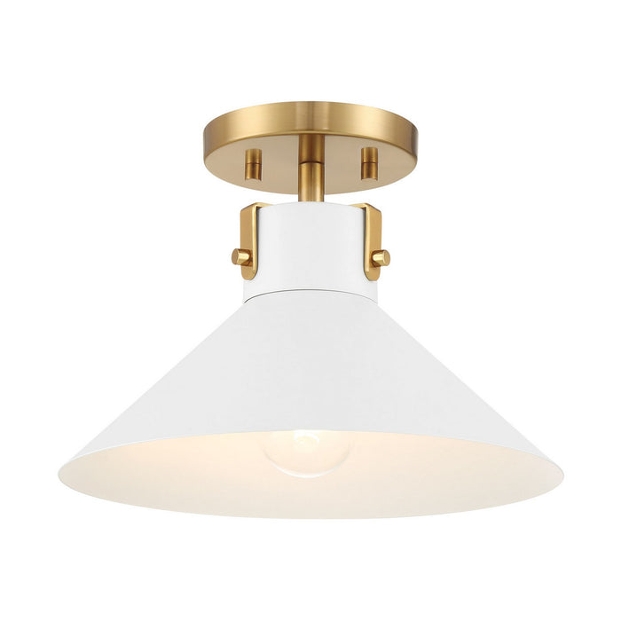 Meridian - M60078WHNB - One Light Semi-Flush Mount - White and Natural Brass