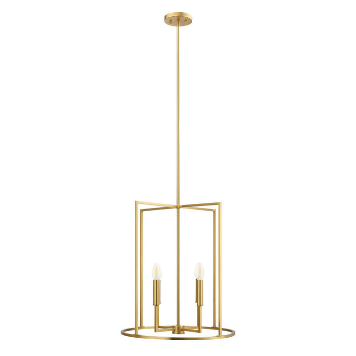 Meridian - M7044NB - Four Light Pendant - Natural Brass