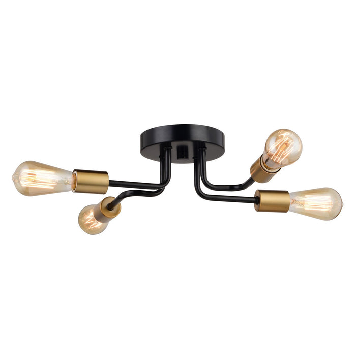 Vaxcel - C0302 - Four Light Semi-Flush Mount - Rhine - Matte Black and Natural Brass