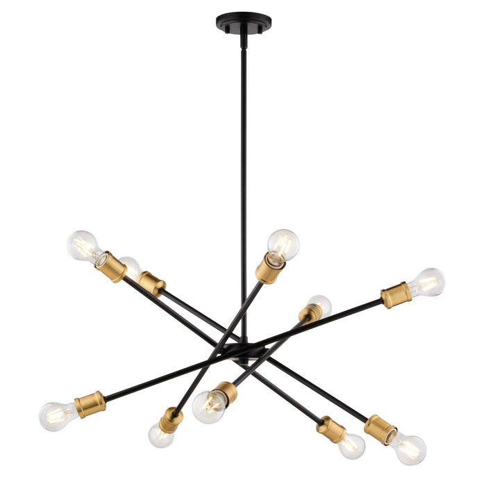 Vaxcel - H0301 - Ten Light Chandelier - Gresham - Antique Gold and Matte Black