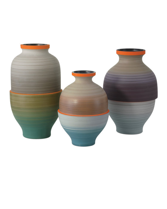 Currey and Company - 1200-0930 - Vase Set of 3 - Happy 80's - Orange / Beige / Pale Gray / Yellow / Blue