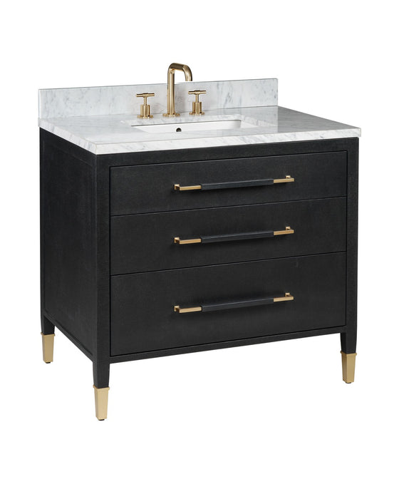 Currey and Company - 3800-0006 - Vanity with Sink - Verona - Black Lacquered Linen / Natural / White / Champagne