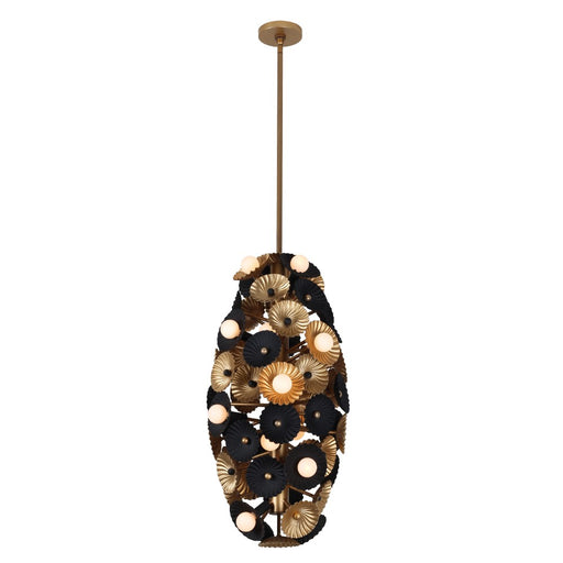 Damask 20 Light Foyer Pendant Black and Vintage Brass
