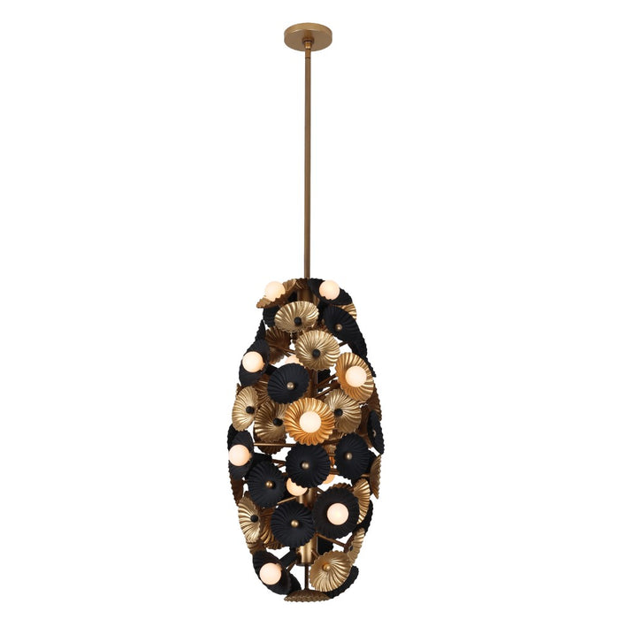 Kalco - 520353BVB - 20 Light Foyer Pendant - Damask - Black and Vintage Brass