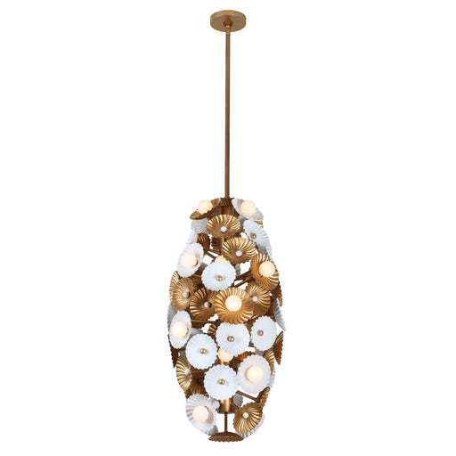 Damask 20 Light Foyer Pendant White and Vintage Brass