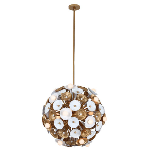 Damask 28 Light Pendant White and Vintage Brass