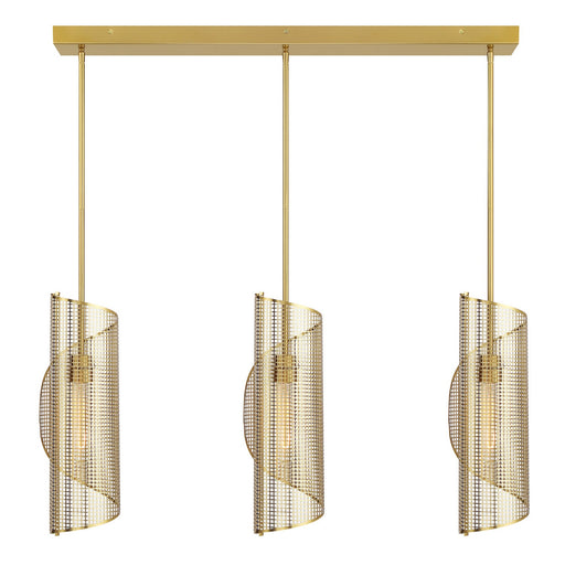 Hillbourne Three Light Linear Chandelier Warm Brass