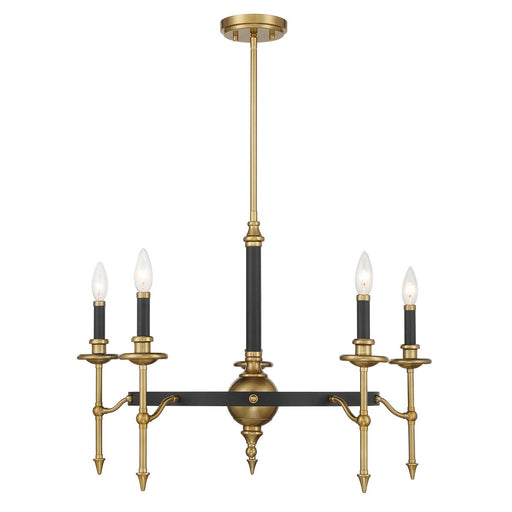 Consulate Five Light Chandelier Matte Black and Warm Brass