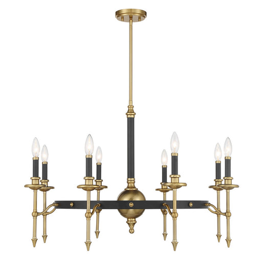 Consulate Eight Light Chandelier Matte Black and Warm Brass