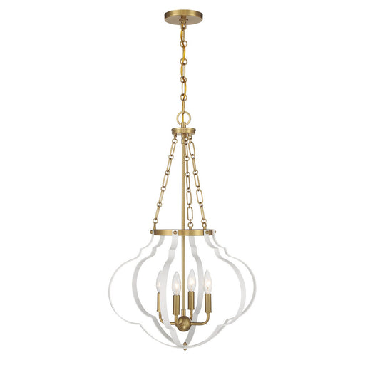 Mercer Four Light Pendant White and Warm Brass