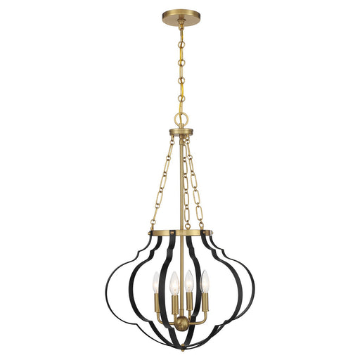 Mercer Four Light Pendant Matte Black and Warm Brass