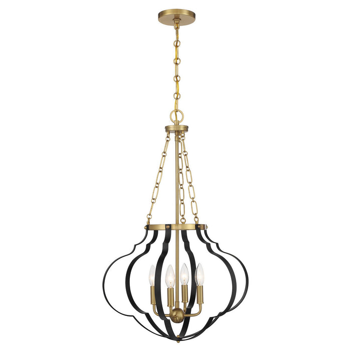 Savoy House - 7-4866-4-143 - Four Light Pendant - Mercer - Matte Black and Warm Brass