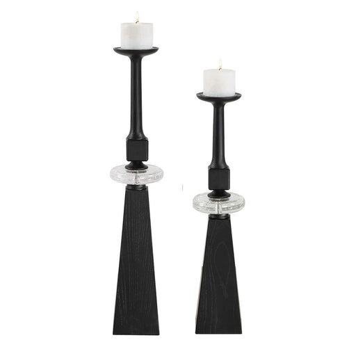 Ebon Glow Candleholders Set/2 Black Wood