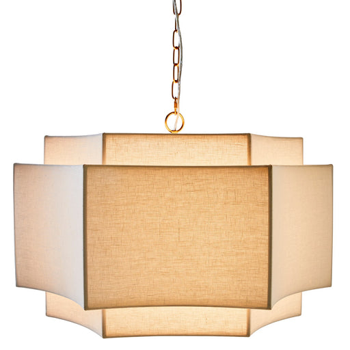 Hammond Two Light Pendant Antique Gold/White Linen/Natural Alabaster