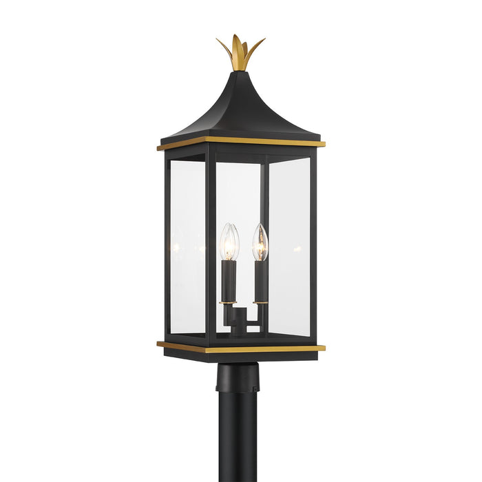 Crystorama - SIM-809-MK-TG - Three Light Outdoor Post Mount - Simpson - Matte Black/Textured Gold