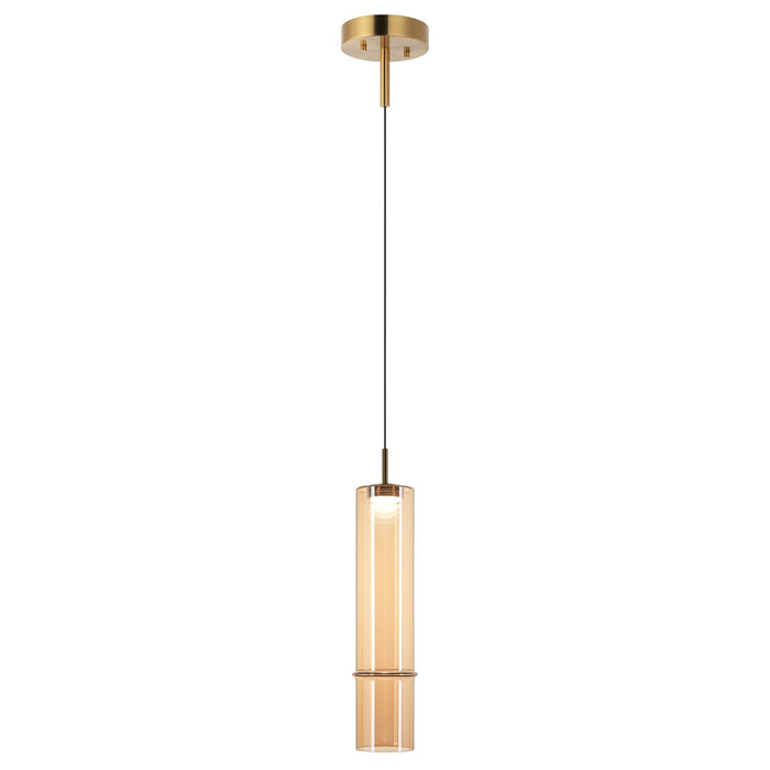 Matteo Lighting - C30601AGAM - One Light Pendant - Bambu - Aged Gold Brass/Amber Glass
