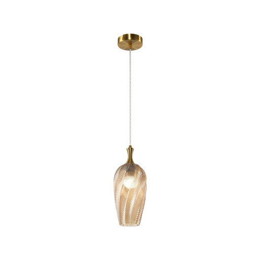 Eesha One Light Pendant Aged Gold Brass / Amber Glass