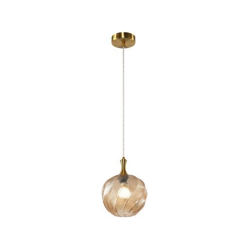 Eesha One Light Pendant Aged Gold Brass / Amber Glass