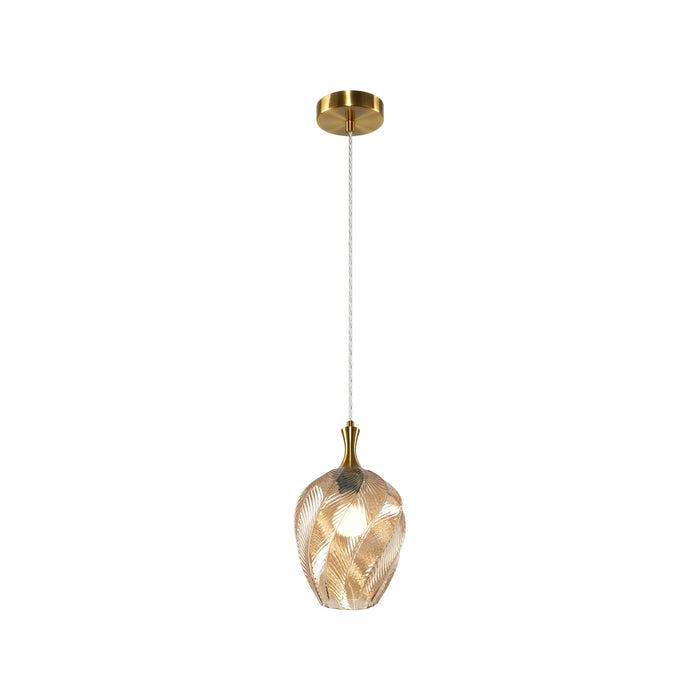 Matteo Lighting - C30903AGAM - One Light Pendant - Eesha - Aged Gold Brass/Amber Glass