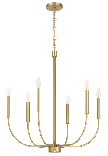 Traci Six Light Chandelier Satin Brass