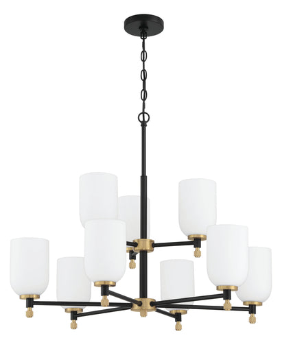 Council Nine Light Chandelier Flat Black/Satin Brass