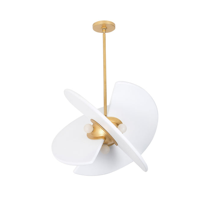 Kalco - 522154BGLW - Four Light Pendant - Rotary - Bright Gold Leaf + White
