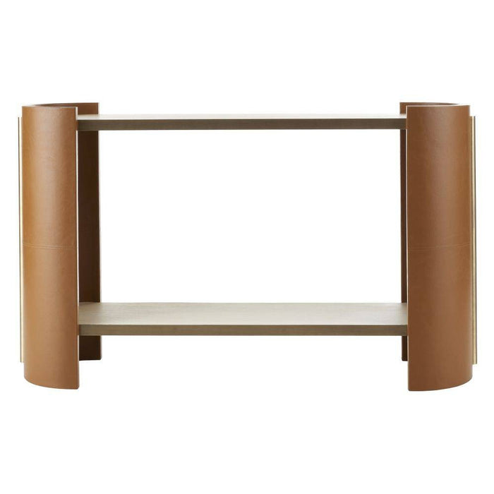 Arteriors - FLI04 - Console - Warley - Smoke Oak/Russet Leather/Antique Brass