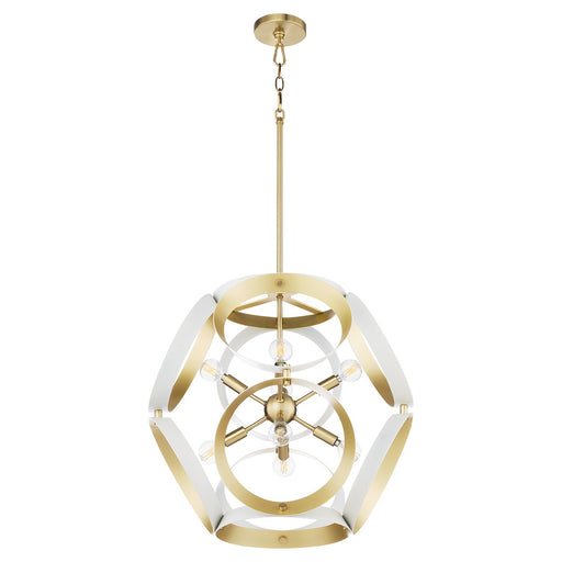 Domain Eight Light Pendant Studio White w/ Aged Brass