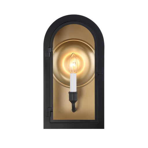 Grotto One Light Outdoor Wall Lantern Matte Black with Vintage Gold
