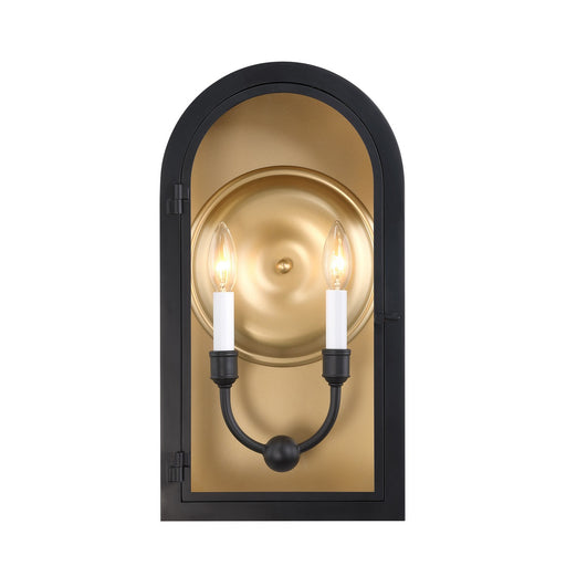 Grotto Two Light Outdoor Wall Lantern Matte Black with Vintage Gold