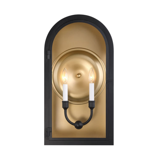 Grotto Two Light Outdoor Wall Lantern Matte Black with Vintage Gold