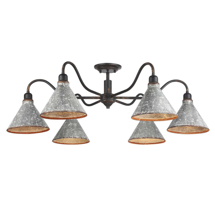 Golden - 0877-6SF ABI-GV - Six Light Semi-Flush Mount - Jasper - Antique Black Iron