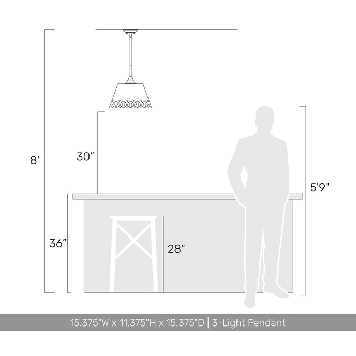 Golden - 0883-3P AI - Three Light Pendant - Eloise - Antique Ivory
