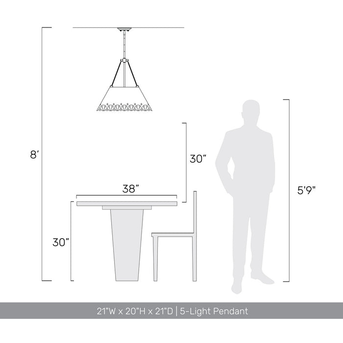 Golden - 0883-5P AI - Five Light Pendant - Eloise - Antique Ivory
