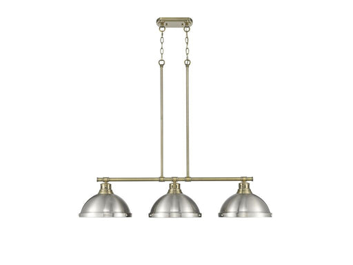 Golden - 3602-3LP AB-PW - Three Light Linear Pendant - Duncan - Aged Brass