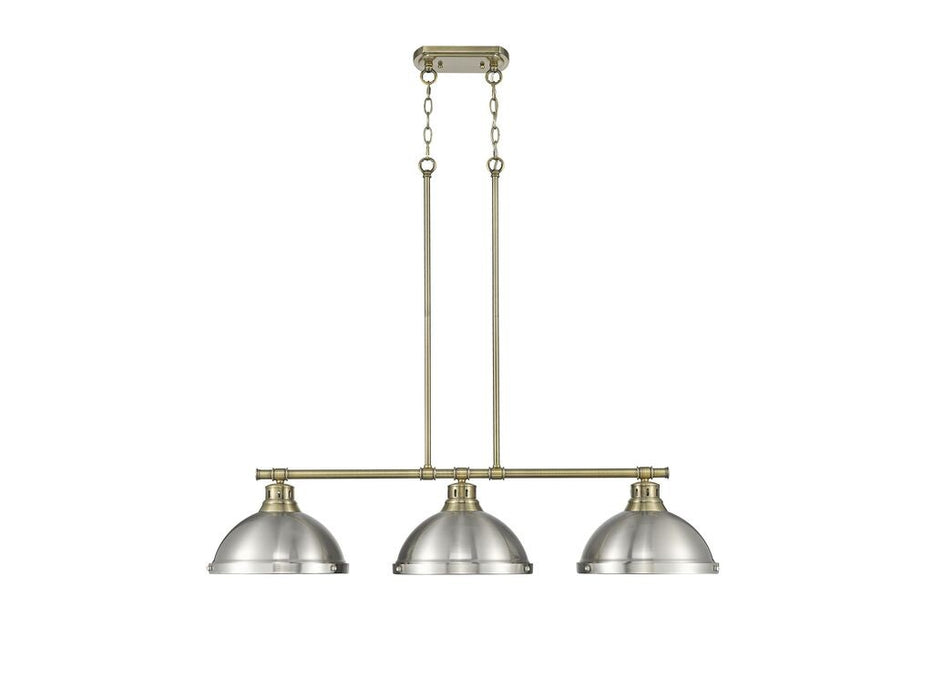 Golden - 3602-3LP AB-PW - Three Light Linear Pendant - Duncan - Aged Brass
