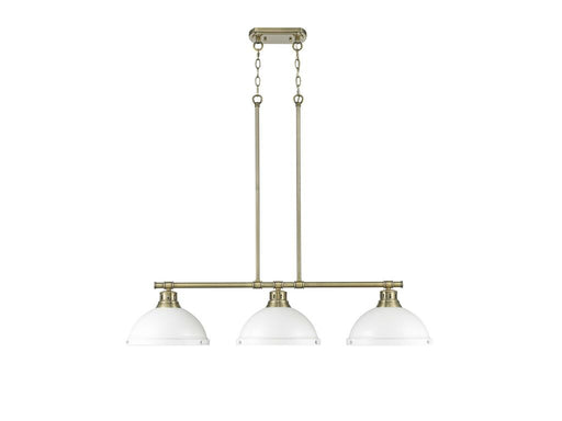 Golden - 3602-3LP AB-WHT - Three Light Linear Pendant - Duncan - Aged Brass