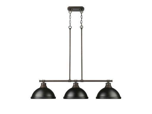 Golden - 3602-3LP RBZ-BLK - Three Light Linear Pendant - Duncan - Rubbed Bronze
