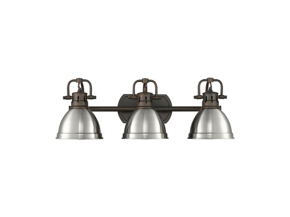 Golden - 3602-BA3 RBZ-PW - Three Light Vanity - Duncan - Rubbed Bronze