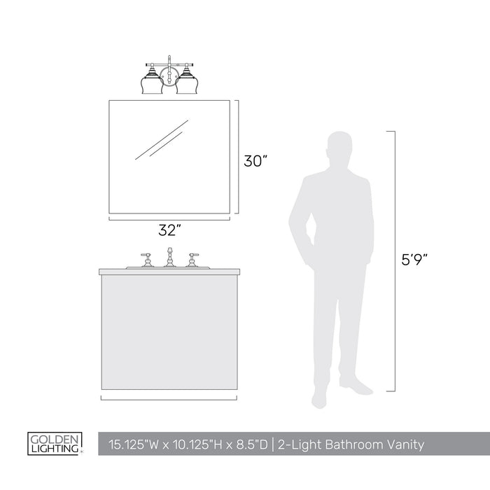 Golden - 3610-BA2 CH-CLR - Two Light Vanity - Daphne - Chrome