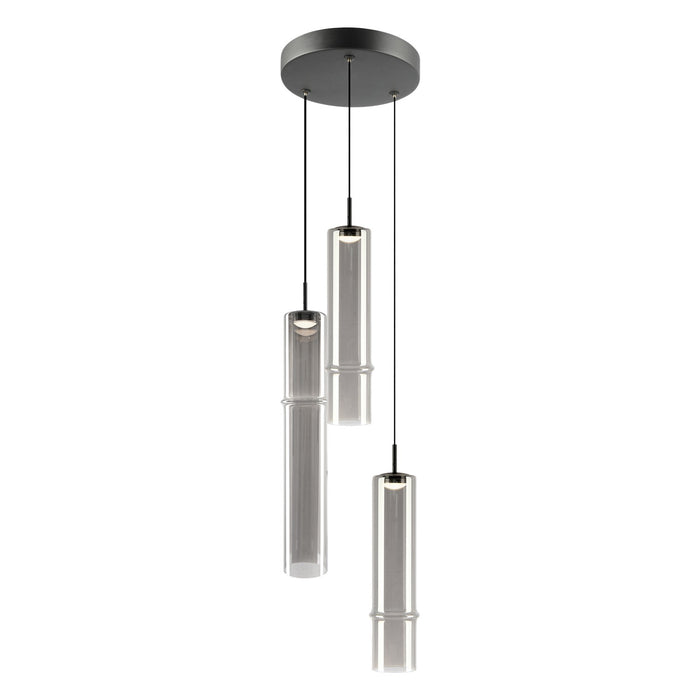 Matteo Lighting - C30603MBSM - Three Light Pendant - Bambu - Matte Black + Smoked Glass